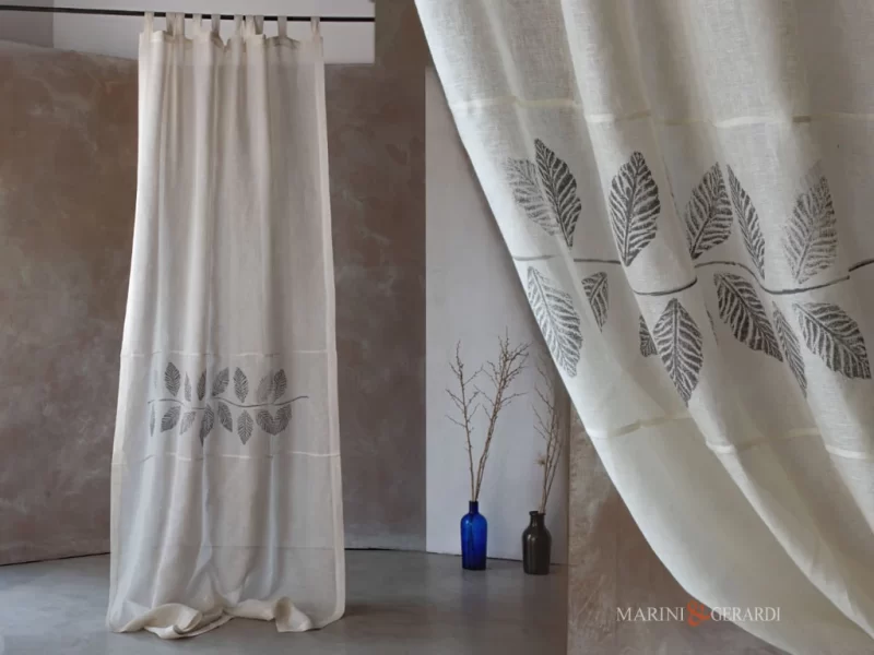 tende design moderno salotto lino con foglie disegno artigianale