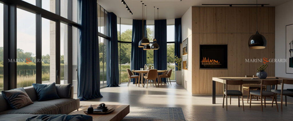 Foto doppie tende moderne soggiorno in lino arredo interni