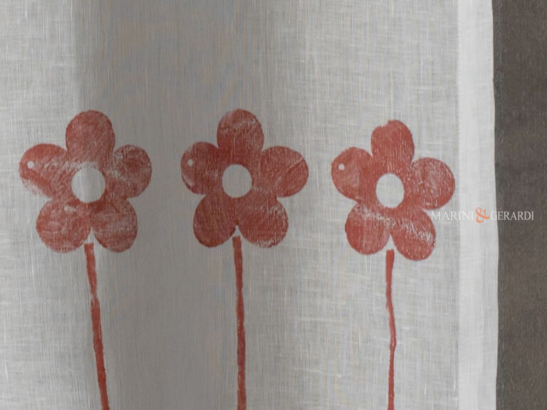 Tende da cucina a vetro lunghe in lino design fiori bordeaux