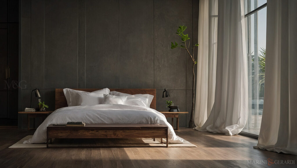 Arredo di lusso tende camera letto moderna in lino