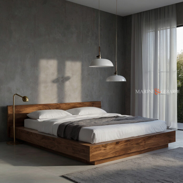 Stanza con letto legno moderno design